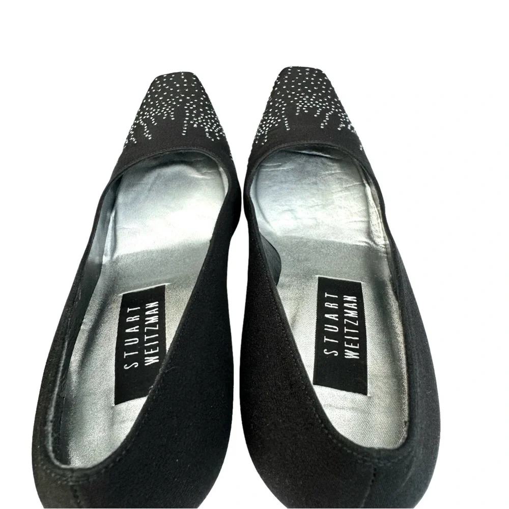 Stuart Weitzman Heels Crystal Embellishment Satin Black Pumps - Picture 14 of 17